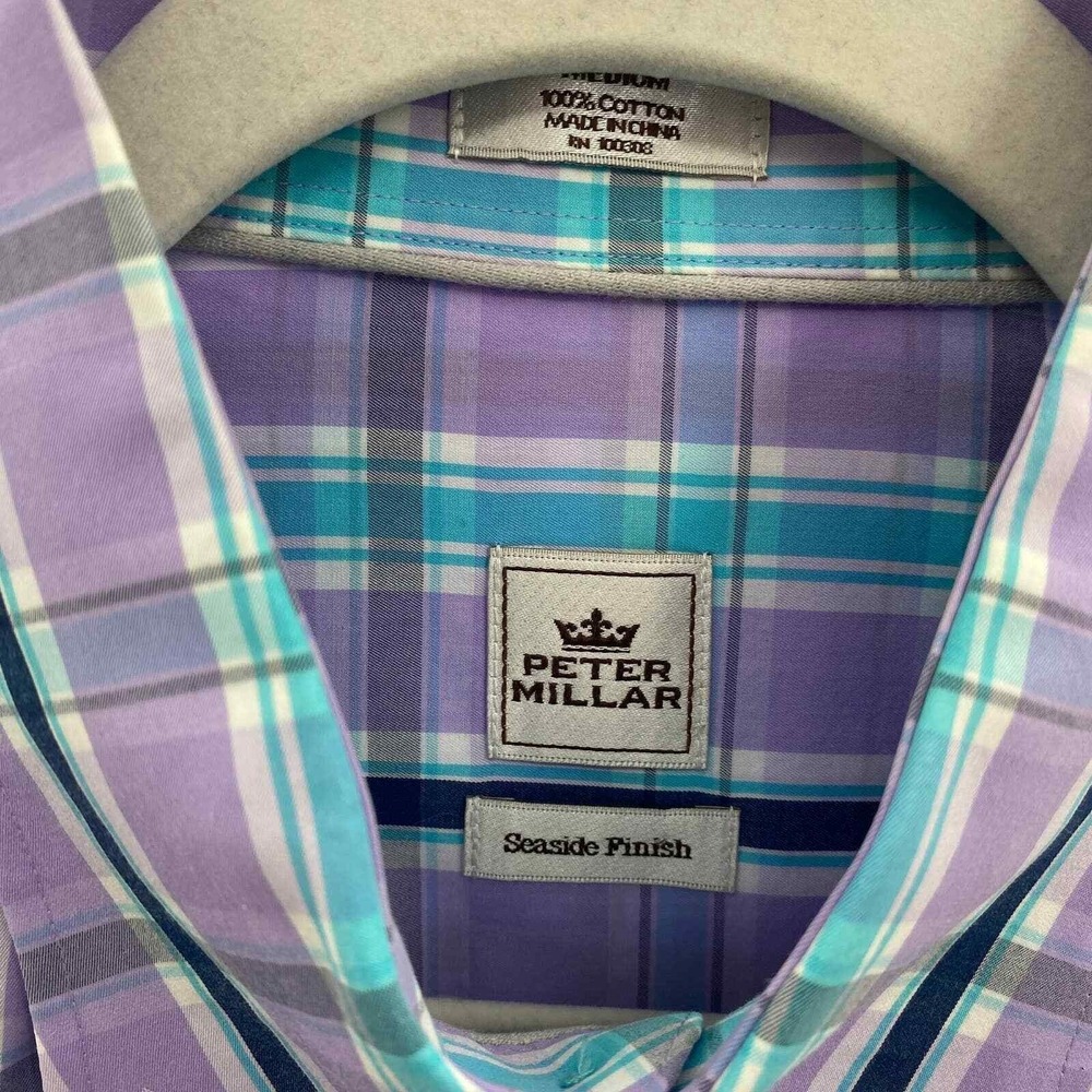 Peter Millar Button Front Shirt Seaside Finish Mens Medium Purple Blue Cotton - Picture 5 of 5